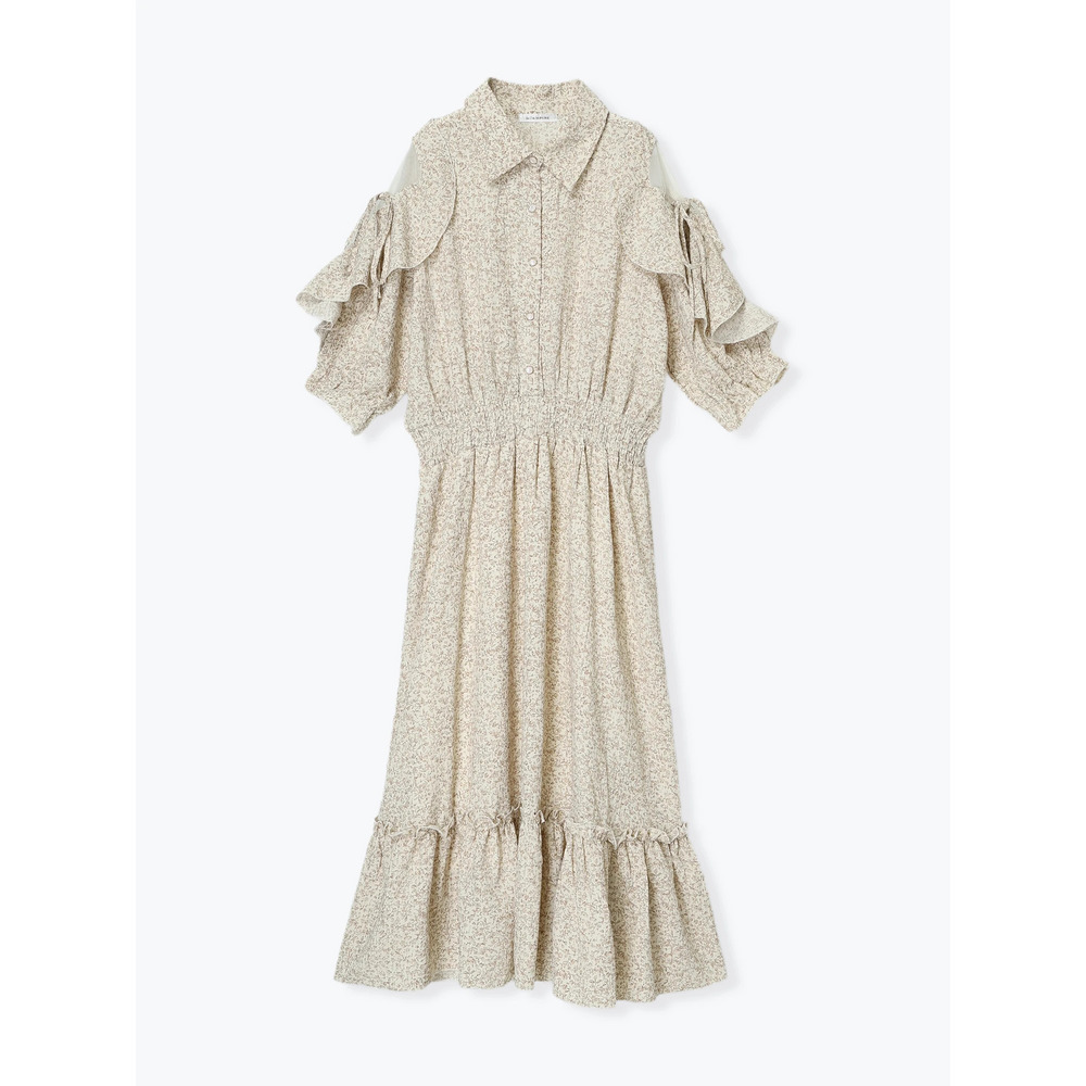 【WEB限定】肩チュールフリルティアード花柄シャツワンピース