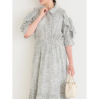 【WEB限定】肩チュールフリルティアード花柄シャツワンピース