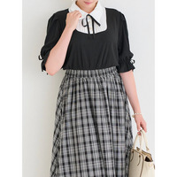 【WEB限定】リボンブラウスドッキングチェック柄ワンピース