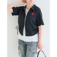 ハートロゴ刺繍WZIPラメリブカーディガン