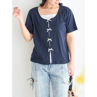 【WEB限定】レイヤード風リボン付き花柄トップス