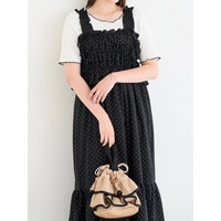 【WEB限定】リボン付きフリルストラップワンピース（無地・ドット柄・花柄）