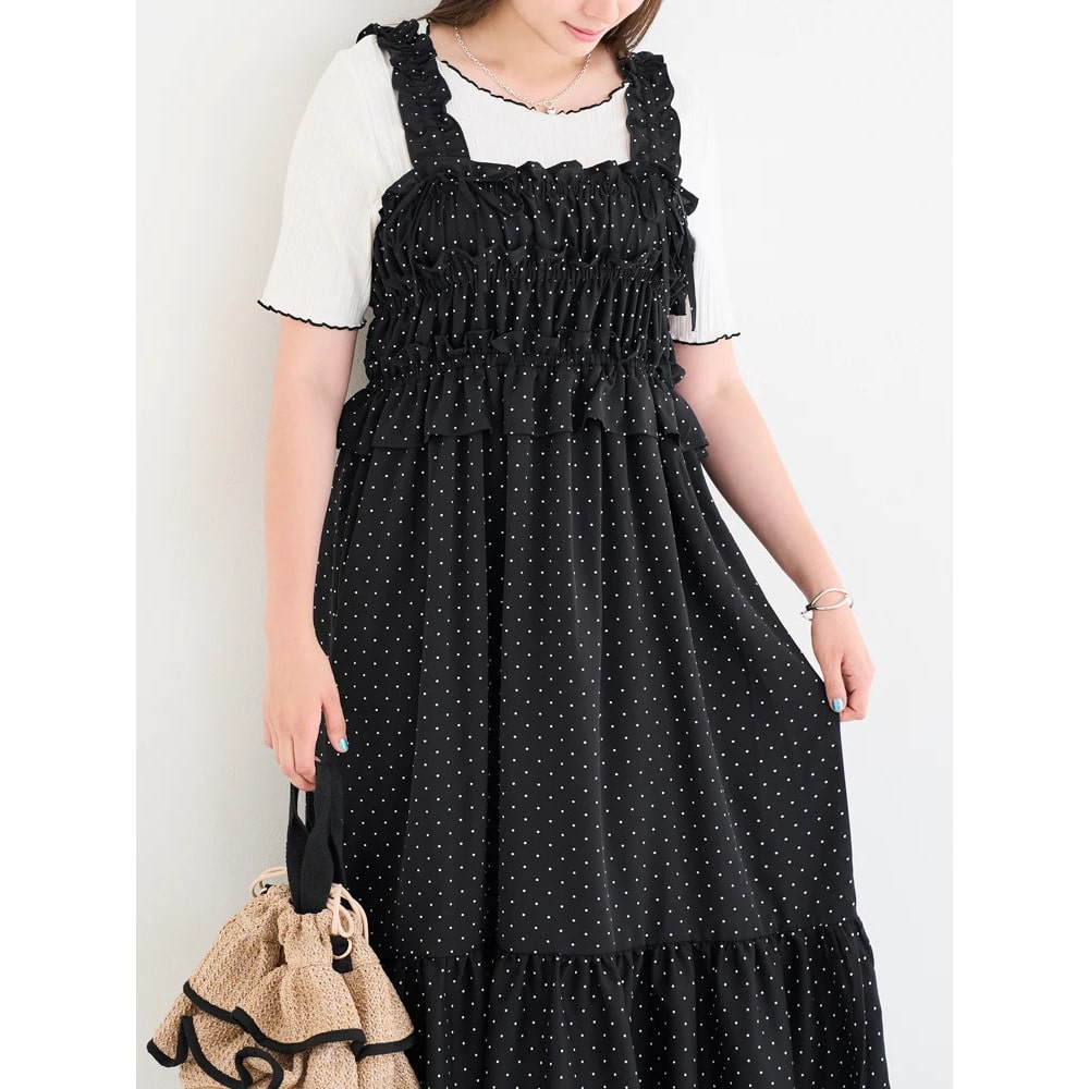 【WEB限定】リボン付きフリルストラップワンピース(無地・ドット柄)12