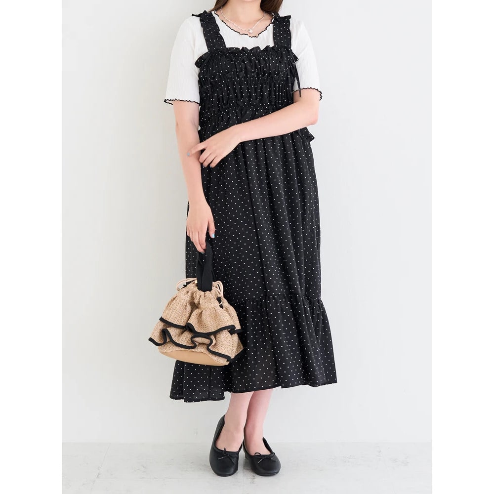 【WEB限定】リボン付きフリルストラップワンピース(無地・ドット柄)7