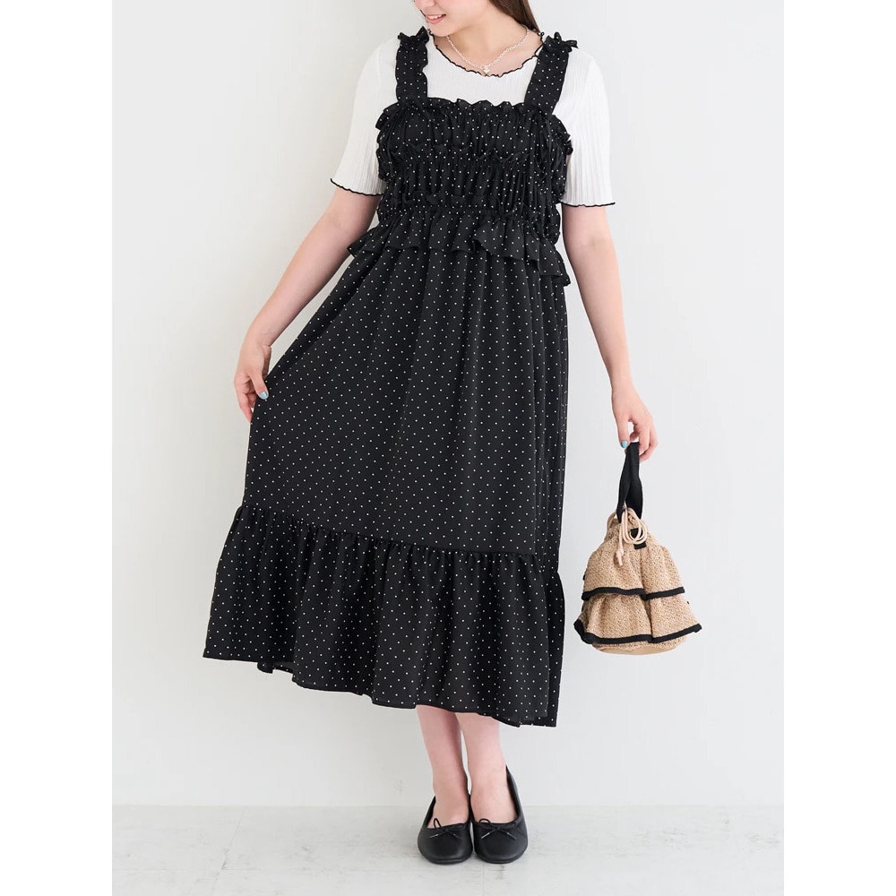 【WEB限定】リボン付きフリルストラップワンピース(無地・ドット柄)8