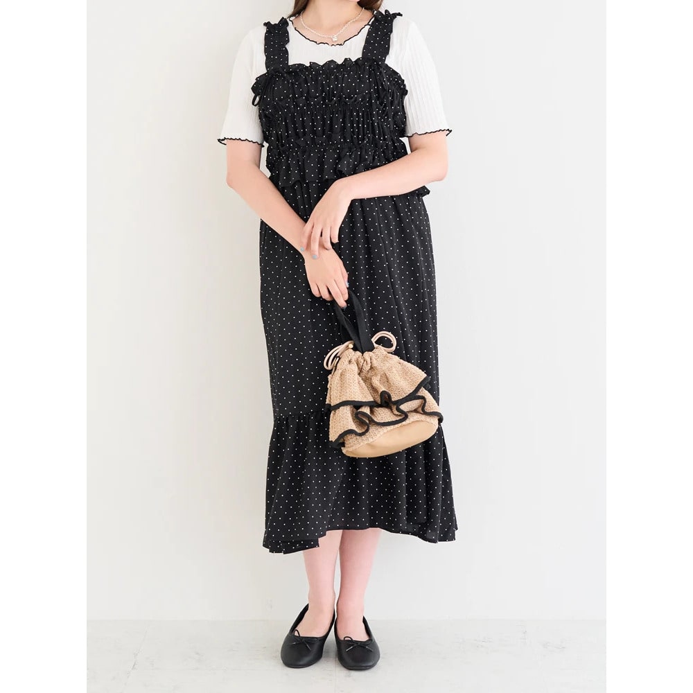 【WEB限定】リボン付きフリルストラップワンピース(無地・ドット柄)9