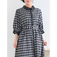 レース使いチェック柄シャツワンピース