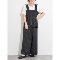 ［SET]フロントZIPシャーリングビスチェ&times;ワイドパンツ（無地・ドット柄）