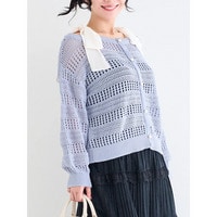 【WEB限定】ショルダーリボンラメ入りオフショルニットトップス