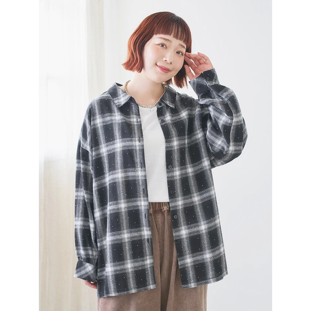 ラインストーンチェック柄シャツ1