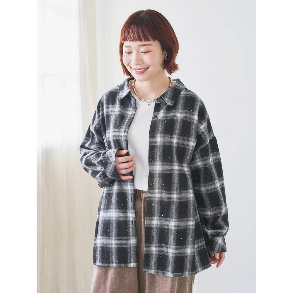 ラインストーンチェック柄シャツ2