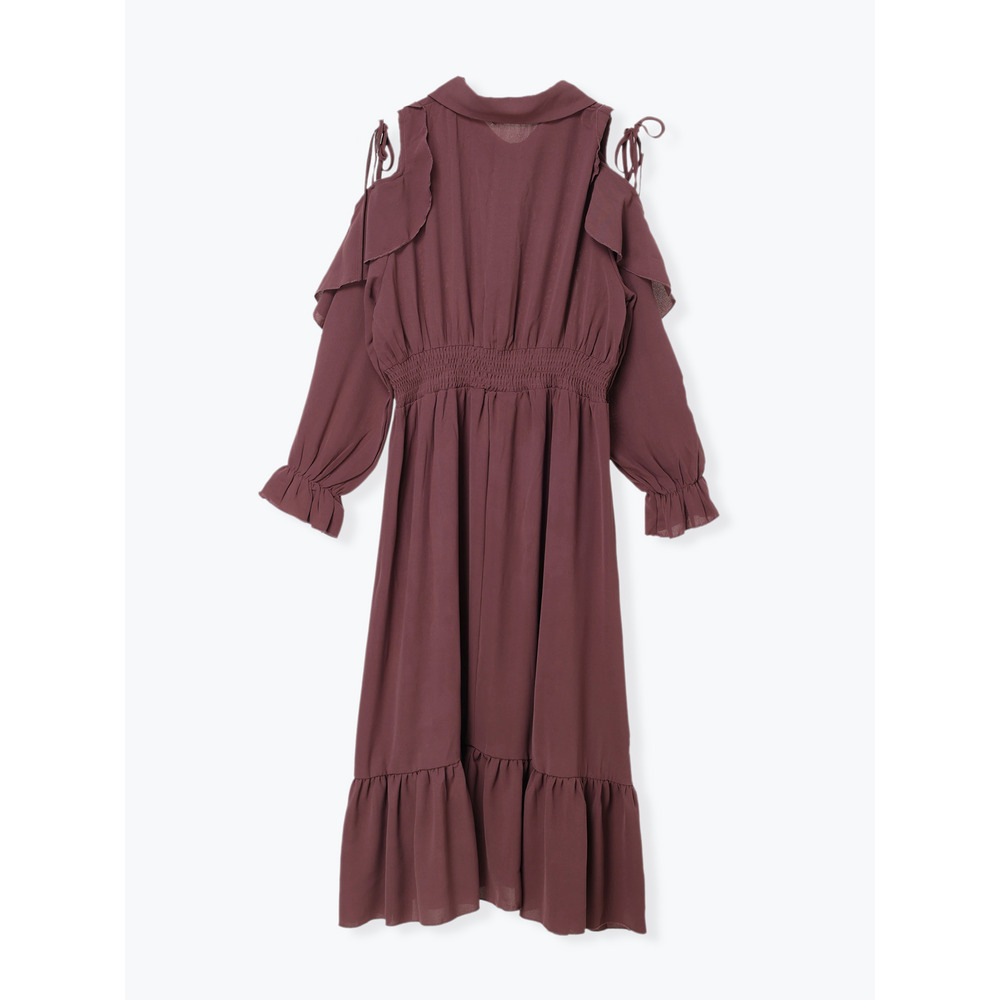 【WEB限定】肩開きフリルリボンティアードワンピース2