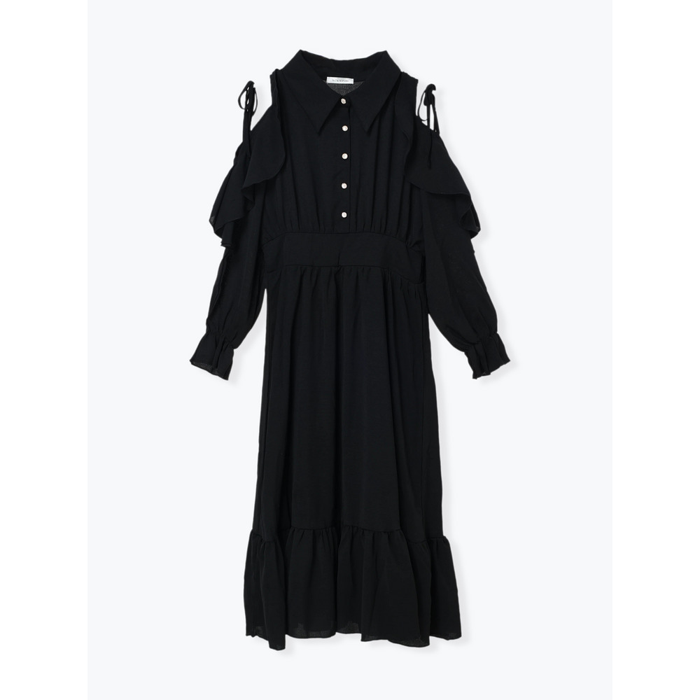 【WEB限定】肩開きフリルリボンティアードワンピース1
