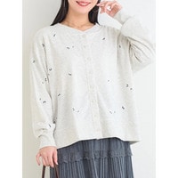花刺繍裏毛カーディガン