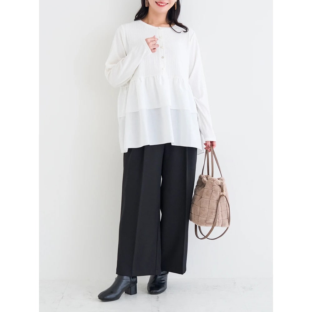 ベルト付きツイルタックワイドパンツ12