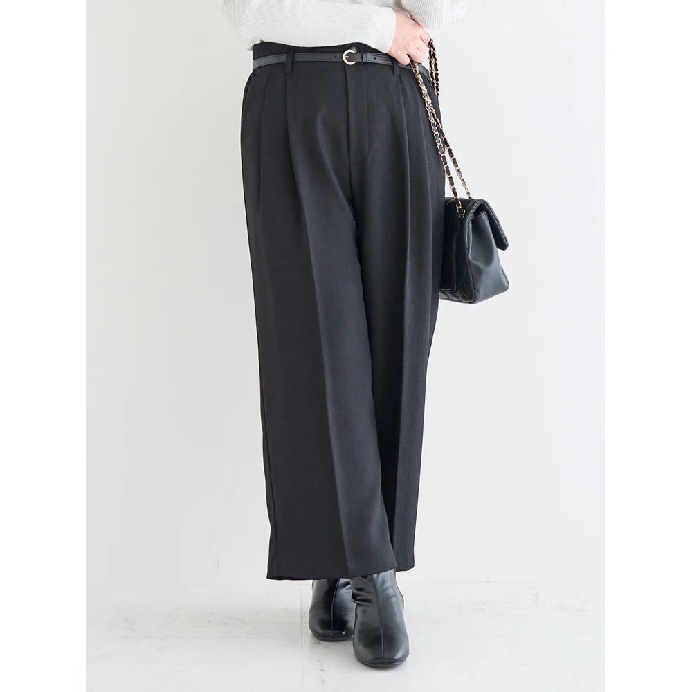 ベルト付きツイルタックワイドパンツ2