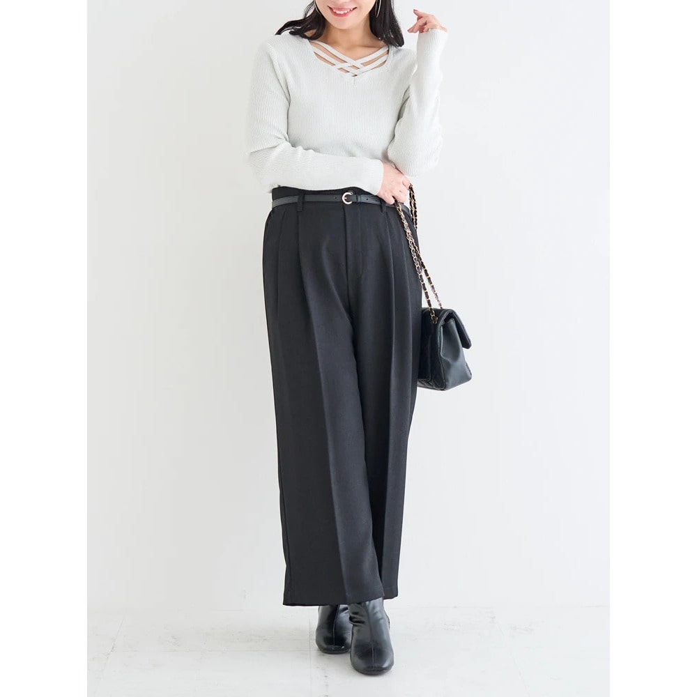 ベルト付きツイルタックワイドパンツ7