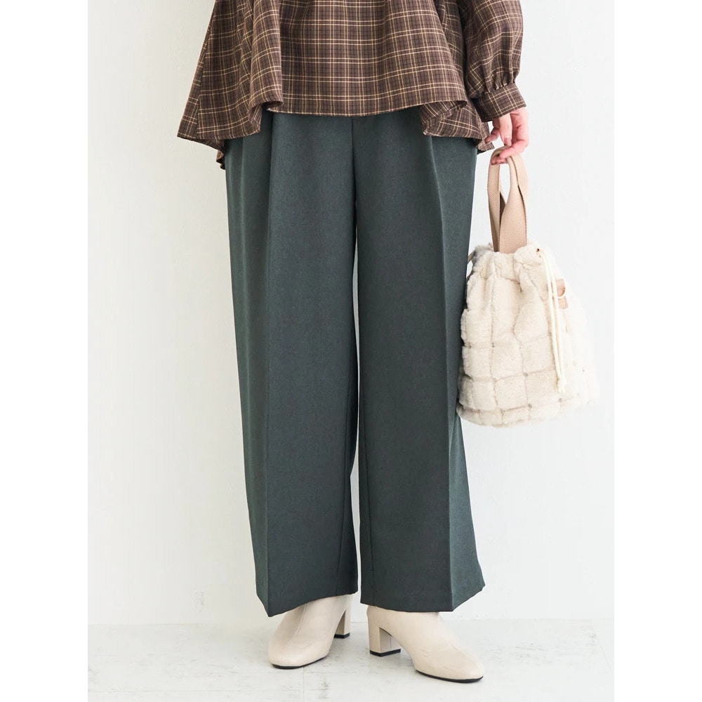 ベルト付きツイルタックワイドパンツ1