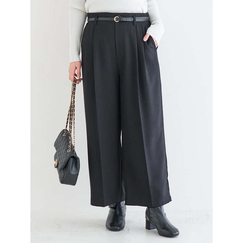 ベルト付きツイルタックワイドパンツ1