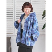 タイダイ柄バックロゴフェイクファーパーカーブルゾン