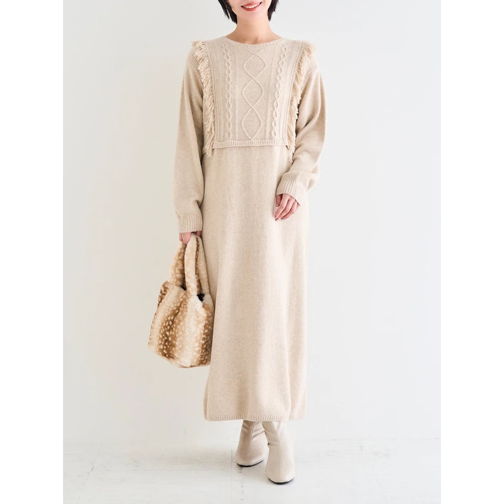 ケーブルフリンジニットワンピース12