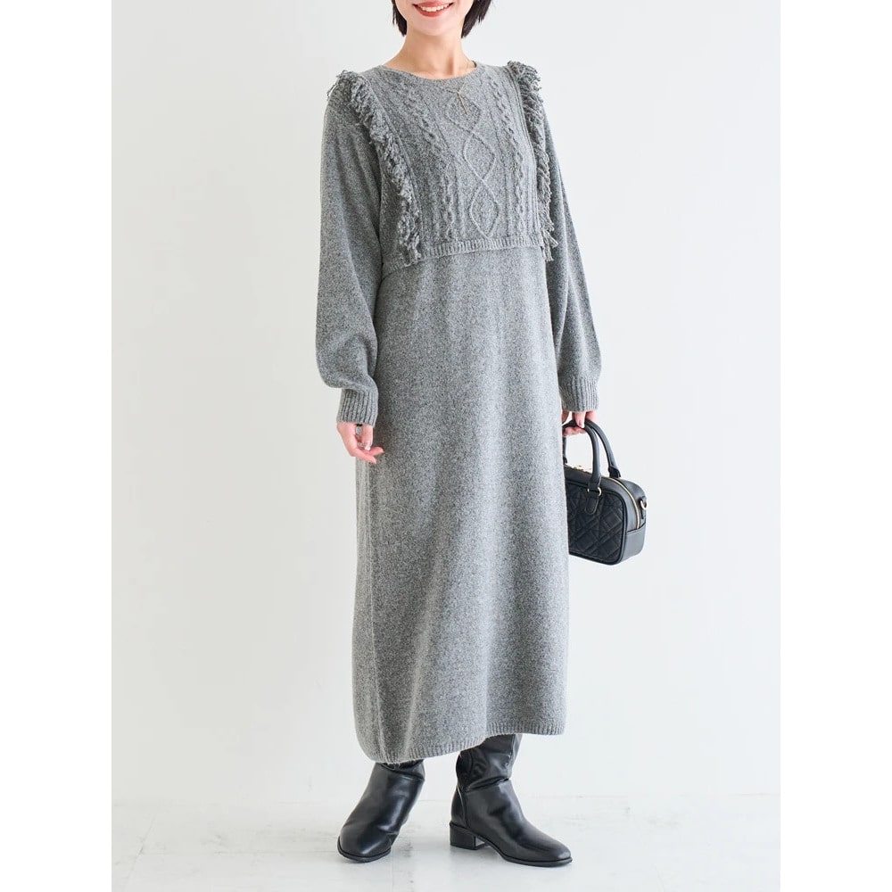 ケーブルフリンジニットワンピース18