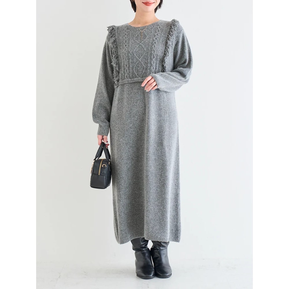 ケーブルフリンジニットワンピース19