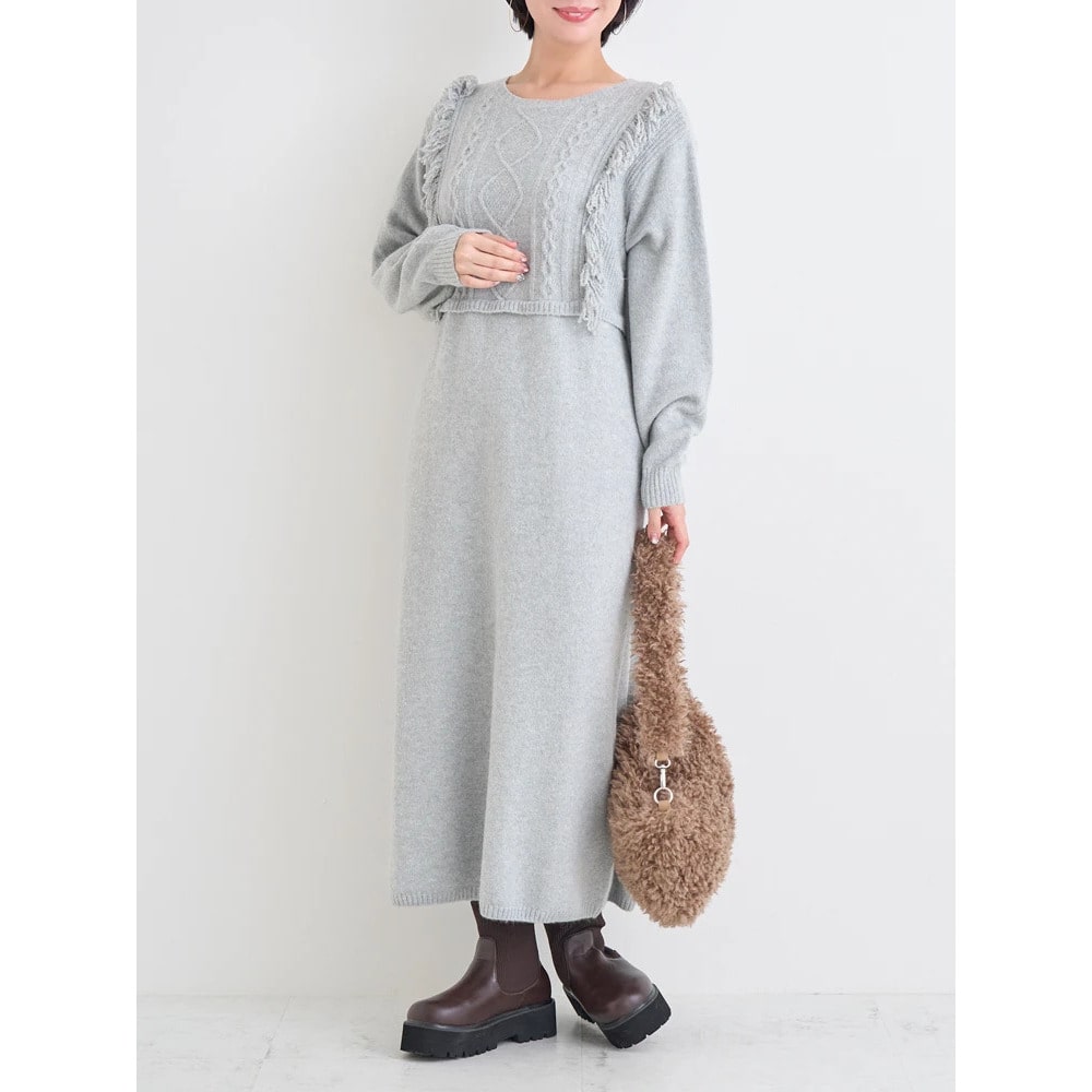 ケーブルフリンジニットワンピース2