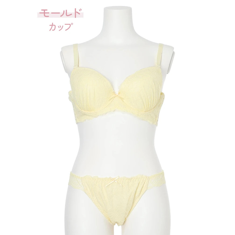 【脇高】[D85-H95］スピンドルリボンレースブラ＆ショーツ(モールドカップ)