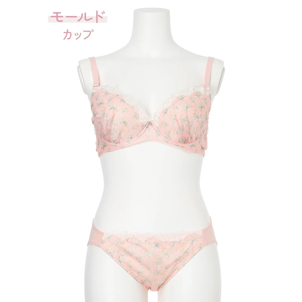 [D85-H95］チューリッププリントソフトワイヤーブラ＆ショーツ(モールドカップ)