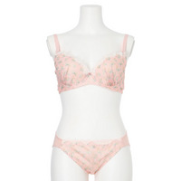 [D85-H95］チューリッププリントソフトワイヤーブラ＆ショーツ(モールドカップ)