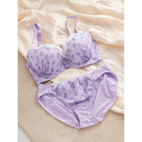 [D85-H95］チューリッププリントソフトワイヤーブラ＆ショーツ(モールドカップ)