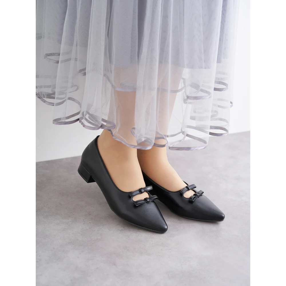 【la farfa SHOES/ラ・ファーファシューズ】ダブルリボンパンプス