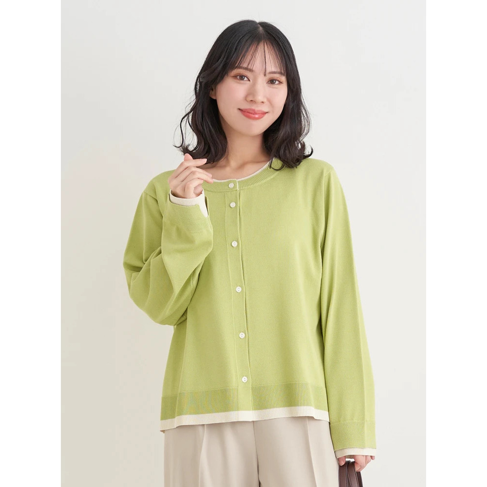 配色クルーネックカーディガン