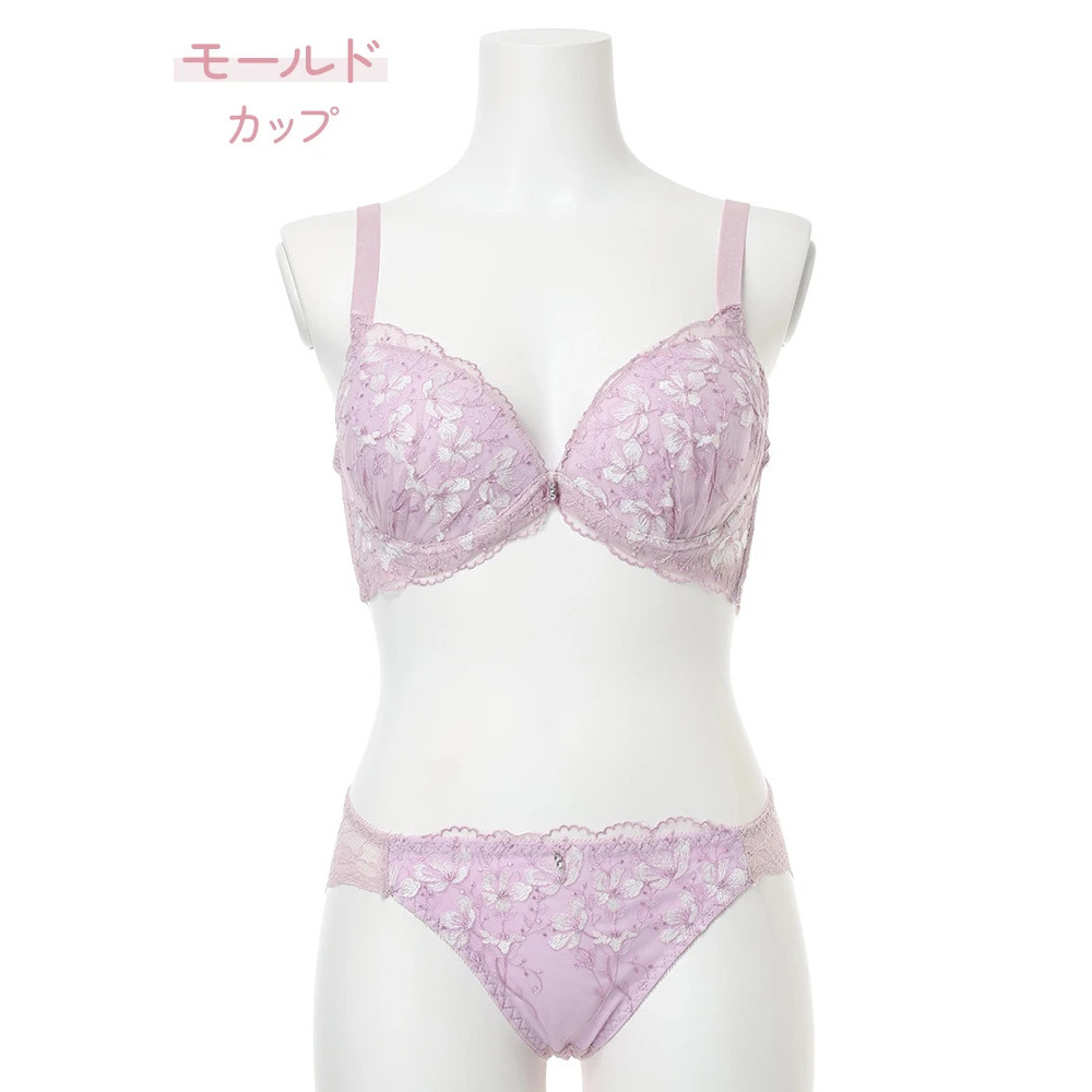 【脇高】[D85-I95］フラワー刺繍レースブラ＆ショーツ(モールドカップ)