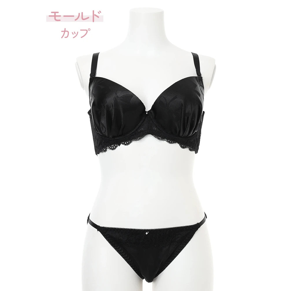 [D85-I95］リボンジャガードソフトワイヤーブラ＆ショーツ(モールドカップ)