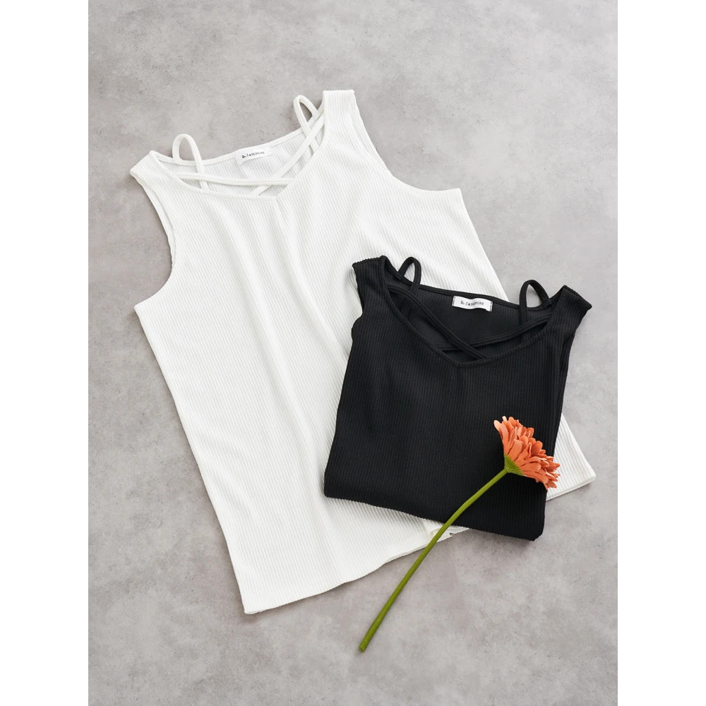 クロスストラップリブタンクトップ