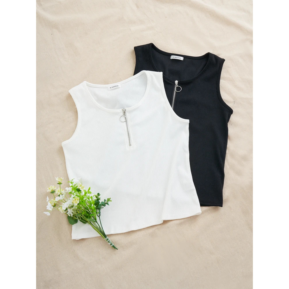 ハーフZIPリブタンクトップ