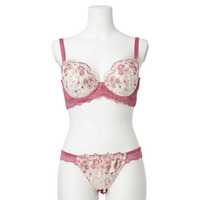 【脇高】[D85-I95］マーガレット刺繍ブラ＆ショーツ(モールドカップ)
