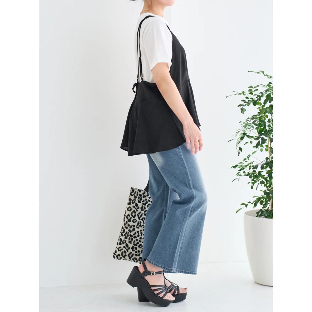 ラインストーンデニムフレアパンツ10