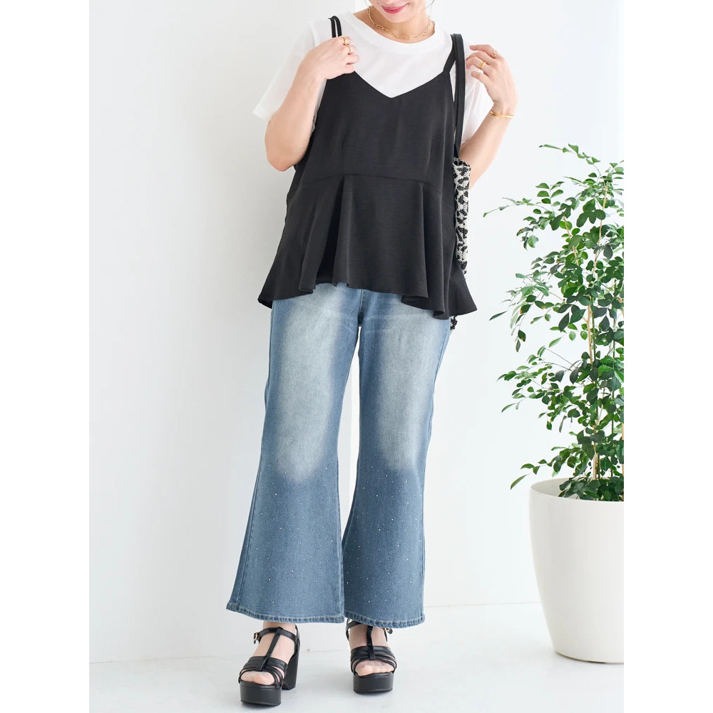 ラインストーンデニムフレアパンツ9