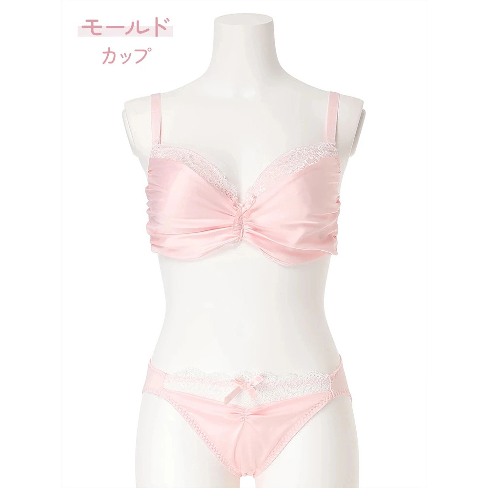[D85-I95］マットサテンレースフェミニンブラ＆ショーツ(モールドカップ)