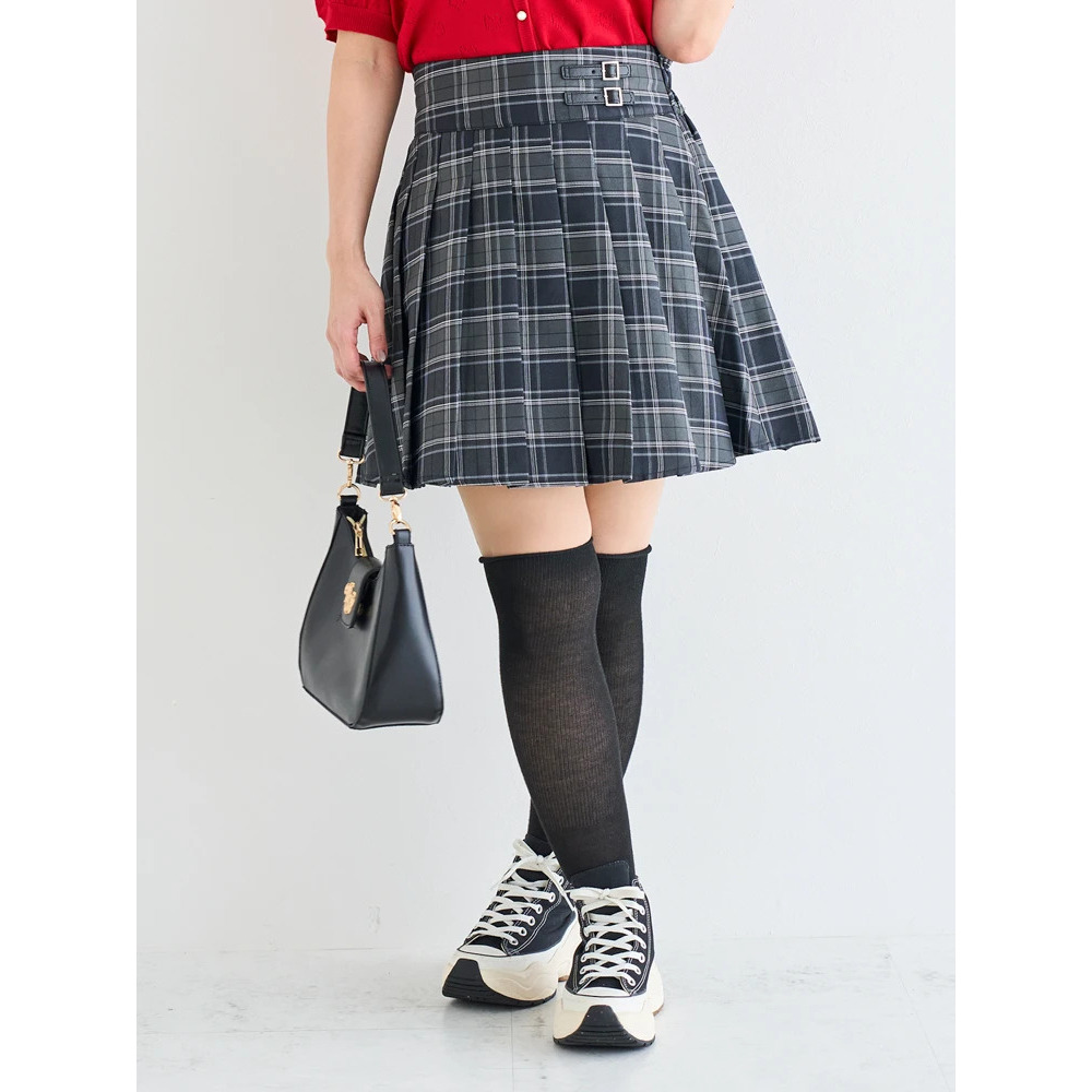 【WEB限定】チェック柄サイドベルトプリーツミニスカート