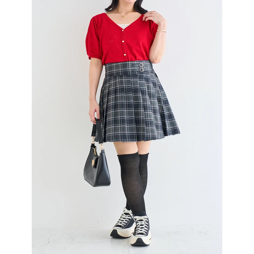 【WEB限定】チェック柄サイドベルトプリーツミニスカート5