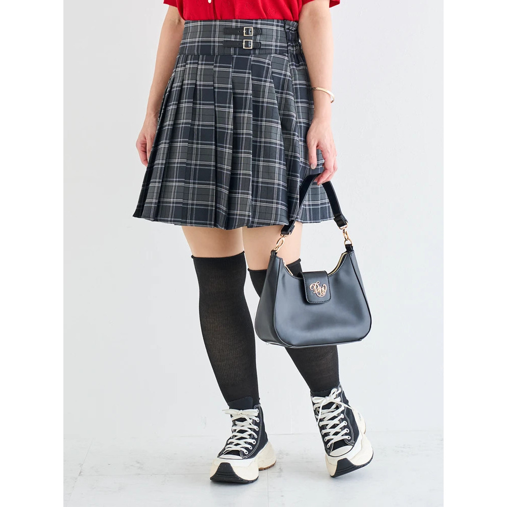 【WEB限定】チェック柄サイドベルトプリーツミニスカート1