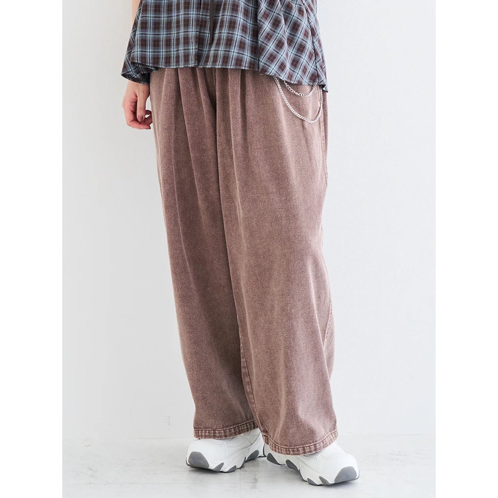 チェーン付きデニムワイドパンツ1