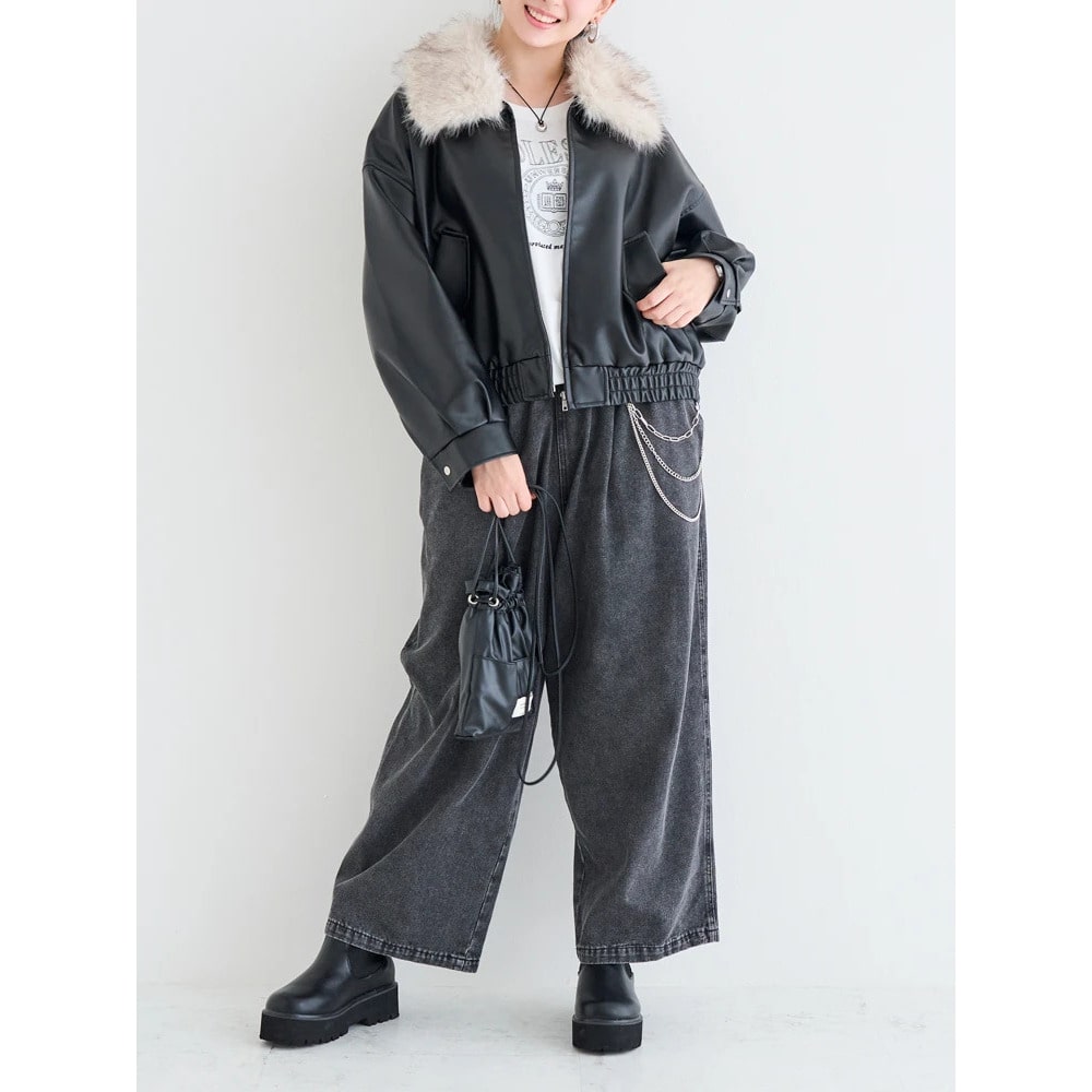 チェーン付きデニムワイドパンツ22