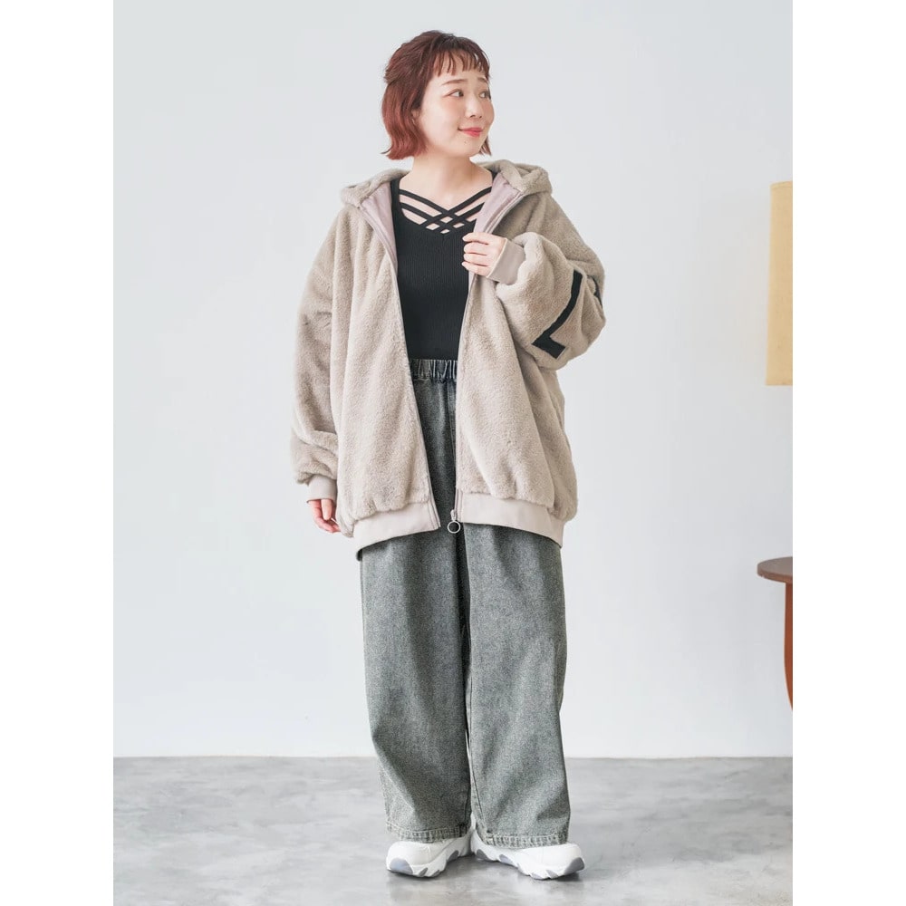 チェーン付きデニムワイドパンツ28
