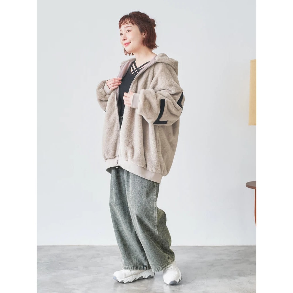 チェーン付きデニムワイドパンツ30