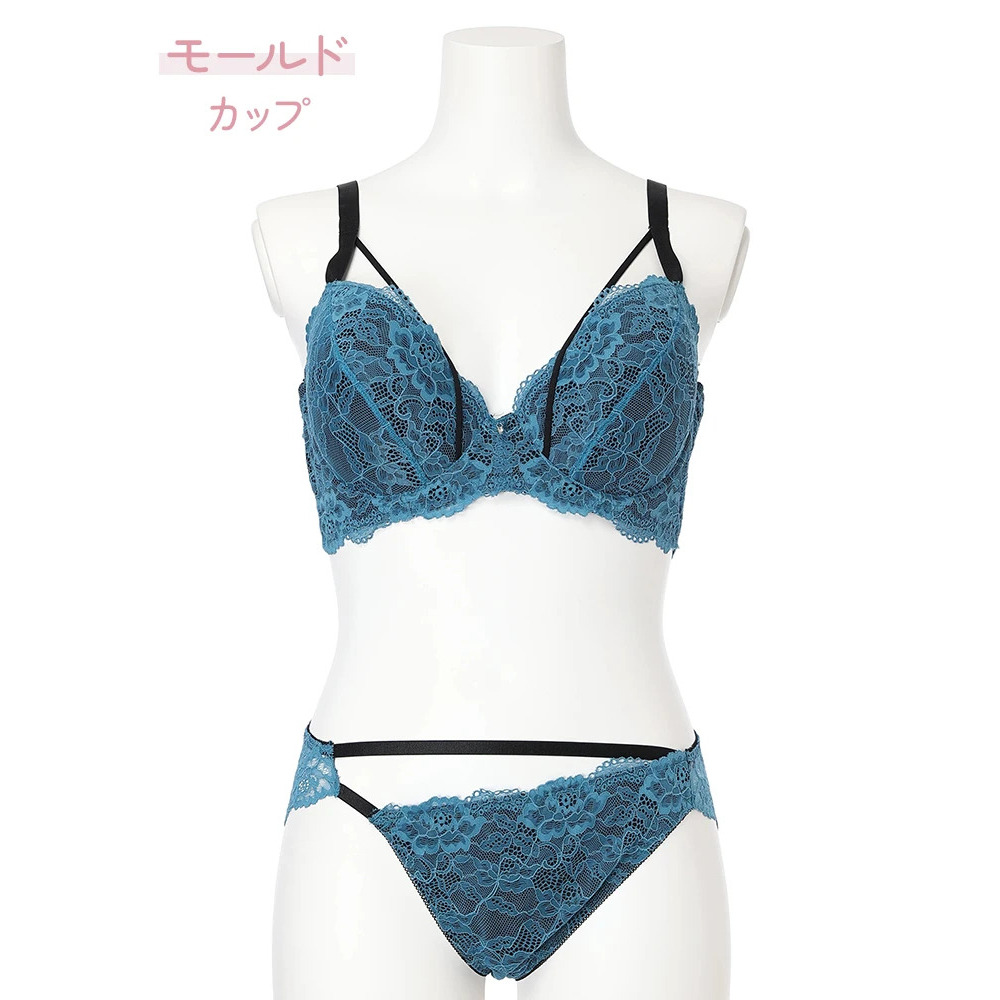 【脇高】[D85-I95］レースバイカラーブラ＆ショーツ(モールドカップ)